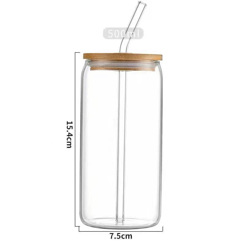Glass Tumbler Set, 16 oz (500 ml), bamboo lid & straw, printed cola design