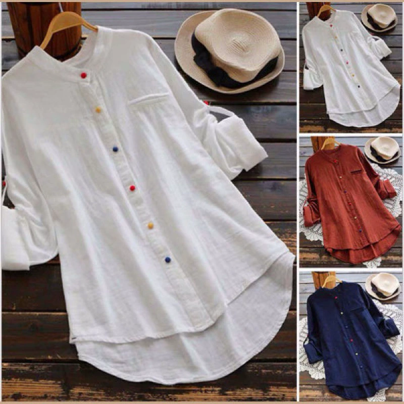 Demi-season solid shirt, Amazon, cotton and linen, oversize, plus size