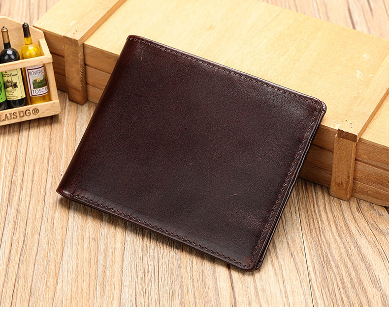 Ví nam da bò thật dạng ngang đựng danh thiếp nhiều ngăn thẻ, kiểu tối giản — Màu đen, Cà phê chi tiết 9