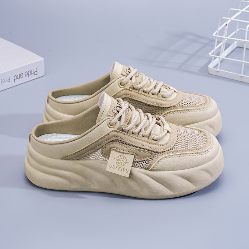 Zapatos de mujer de verano nuevo estilo sandalias de un pie zapatos de tela exteriores de mujer versión coreana de todos los partidos zapatos blancos zapatos de red medias zapatillas huecas image 3