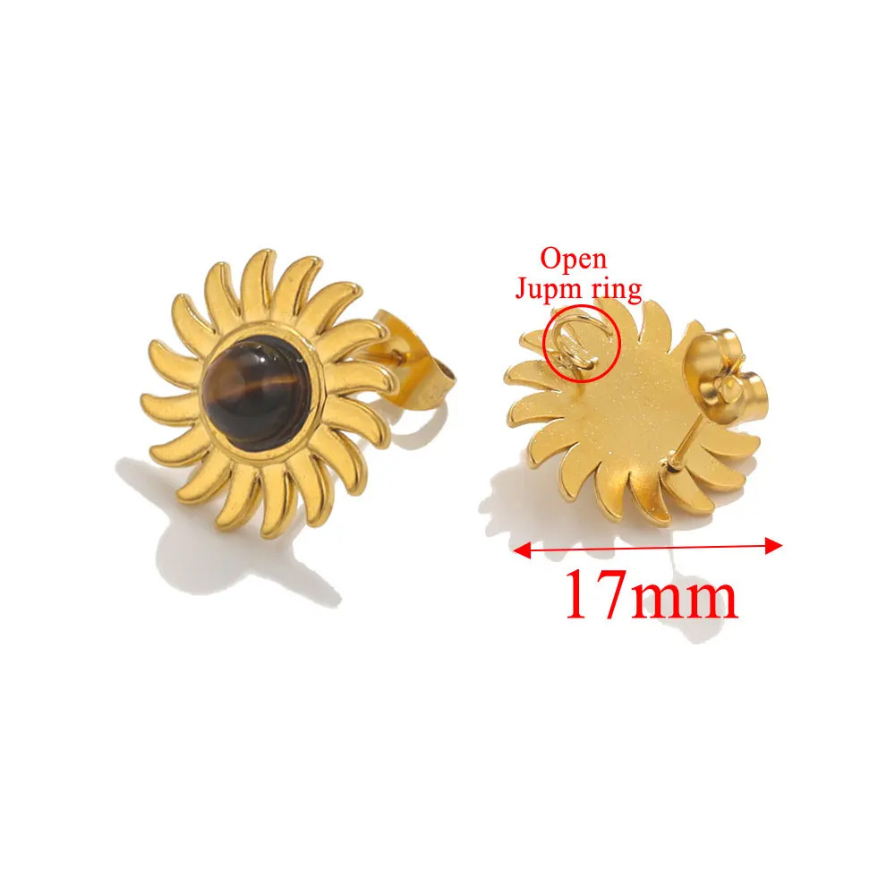 Pendientes de girasol de piedra natural de acero inoxidable pendientes de acero de titanio pendientes de piedra Ojo de Tigre pendientes de accesorios de joyería DIY