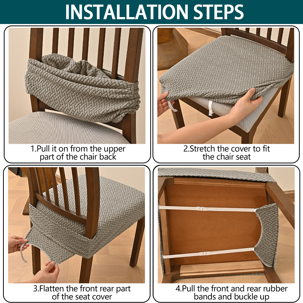 Funda de taburete elástica doble a cuadros antideslizante de Amazon con hebilla, juego de cojines de jacquard para silla, funda para silla