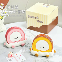 PUFF 高颜值卡通瑞士卷多功能陶瓷吐骨碟水果零食碟客厅餐桌摆件