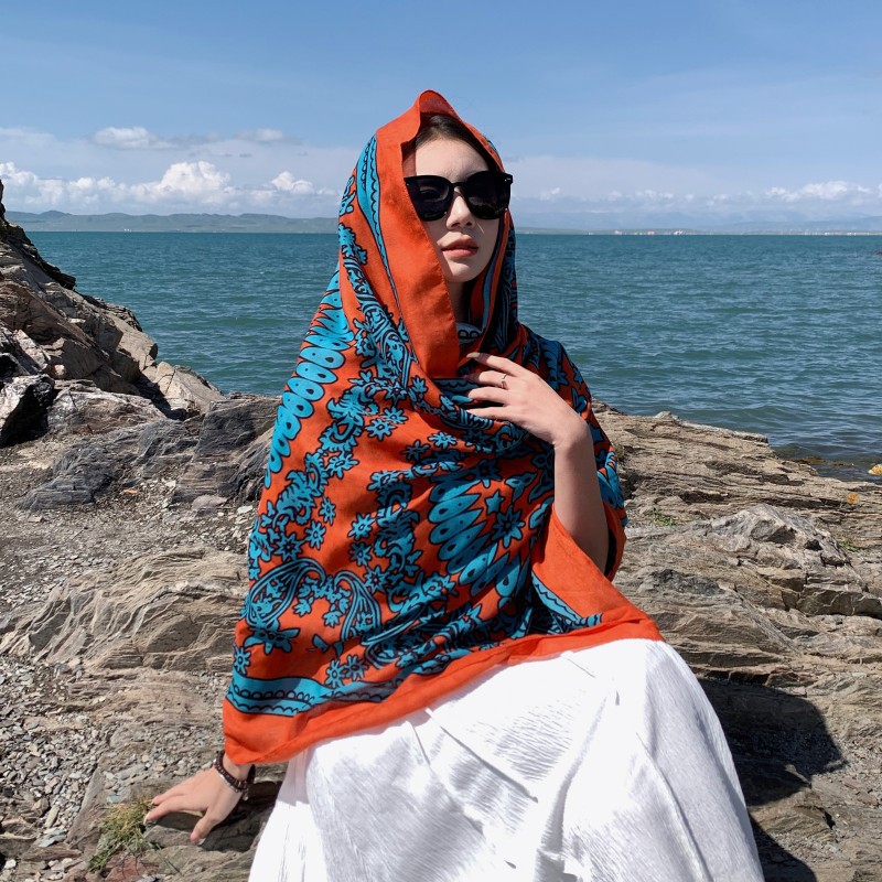 Estilo étnico retro Yunnan Lijiang viajes protección solar bufanda de algodón y lino bufanda sensación de las mujeres playa chal decorativo