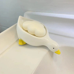 【新しい家の百個の宅配便】アヒルの陶磁器の石鹸箱の水切り家庭用アニメトイレの石鹸箱の皿