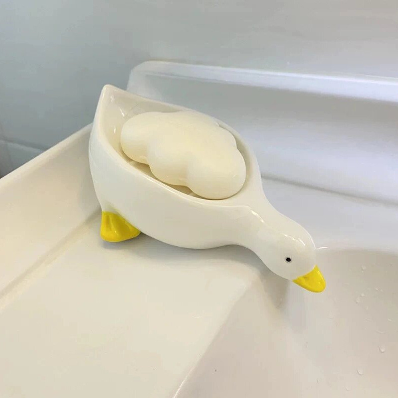 【新しい家の百個の宅配便】アヒルの陶磁器の石鹸箱の水切り家庭用アニメトイレの石鹸箱の皿|undefined