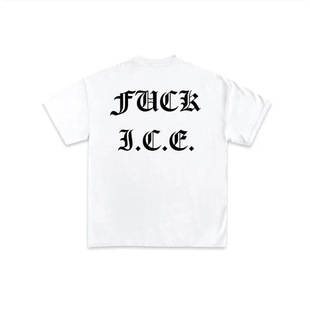 �W�a�� F UCK ICE Old English White T-Shirt Los Angeles Style