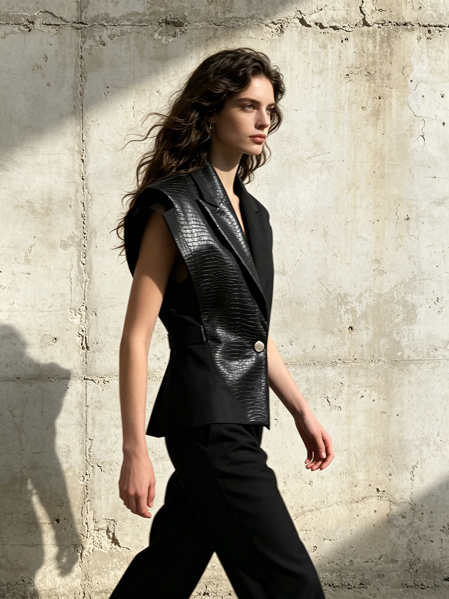 Tops de estilo urbano sexy europeo y americano, novedad de verano 2026, chaleco de traje con patchwork, chaqueta de moda entallada que estiliza la figura para mujer image 4