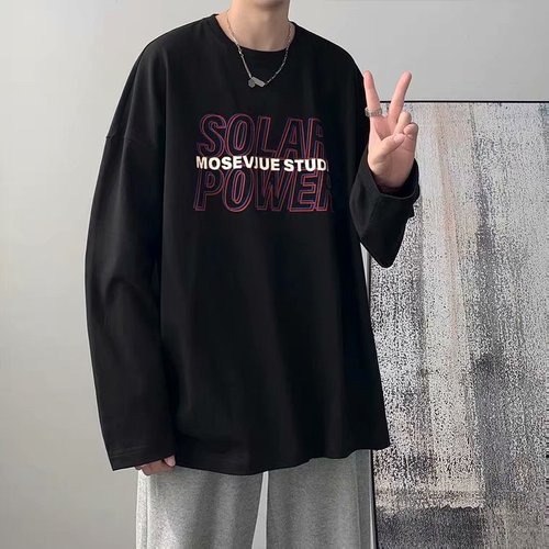 Men's Long-Sleeve T-Shirt, American Streetwear Top, Thin Style, Autumn Trend, Casual Brand, Loose Base Shirt, Hong Kong Style T-Shirt