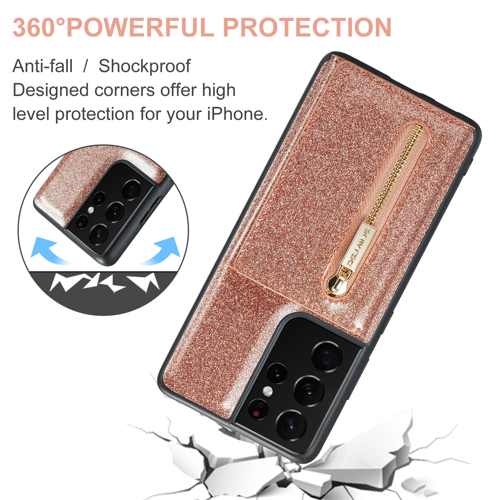 M3 per Samsung S21 Ultra 2 in 1 custodia in pelle glitterata con ventosa magnetica custodia per telefono diviso custodia protettiva portafoglio S21_voghion.com