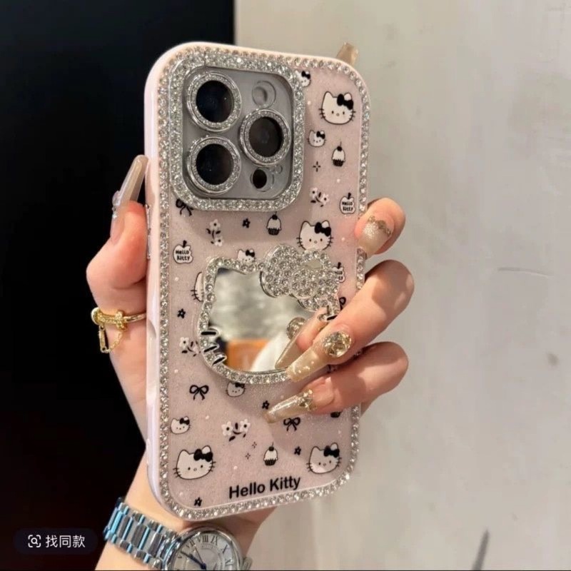 全包边镶钻立体化妆镜KT猫适用iPhone16max手机壳15苹果手机壳14|undefined