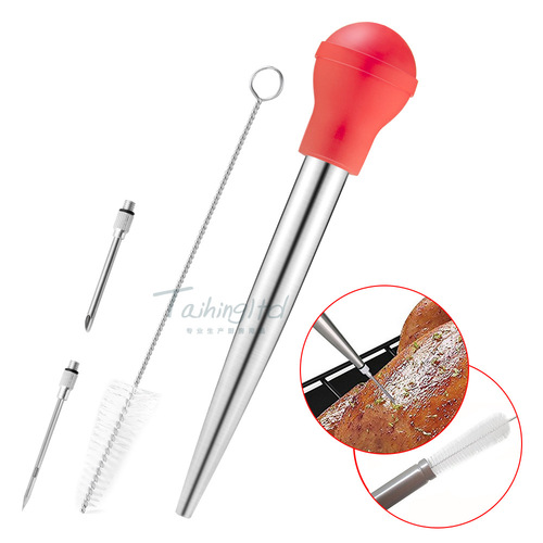 Stainless steel turkey needle seasoning syringe tool barbecue seasoning silicone pump head turkey baster set
