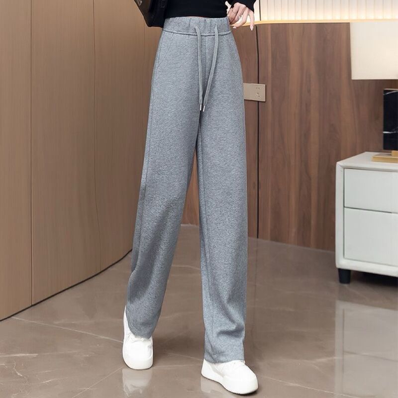 休闲阔腿弯刀裤女春秋2025新款高腰卫裤宽松直筒叠穿香蕉黄色筒裤|undefined