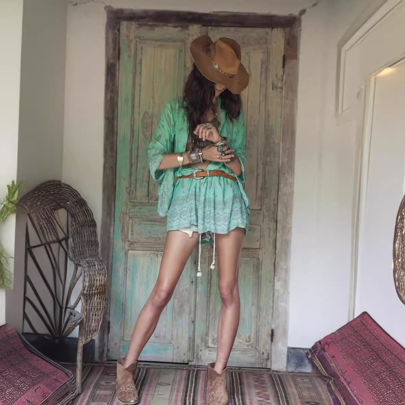 Cross-Border European and American Dress Amazon Pattern Positioning Flower Beach Cardigan Bikini Outer Cover-Up Anti-Snatch Women's Clothing