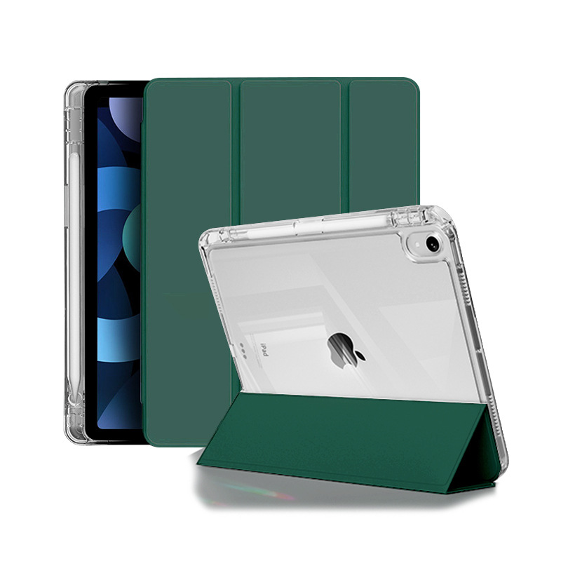 Funda protectora para iPad, soporte tríptico, funda para tableta, tapa abatible, alta transparencia, anticaídas, con diseño de ranura para lápiz.