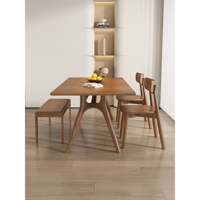 北欧原木全白蜡木家用餐桌长方形实木饭桌设计师工作台书桌小户型