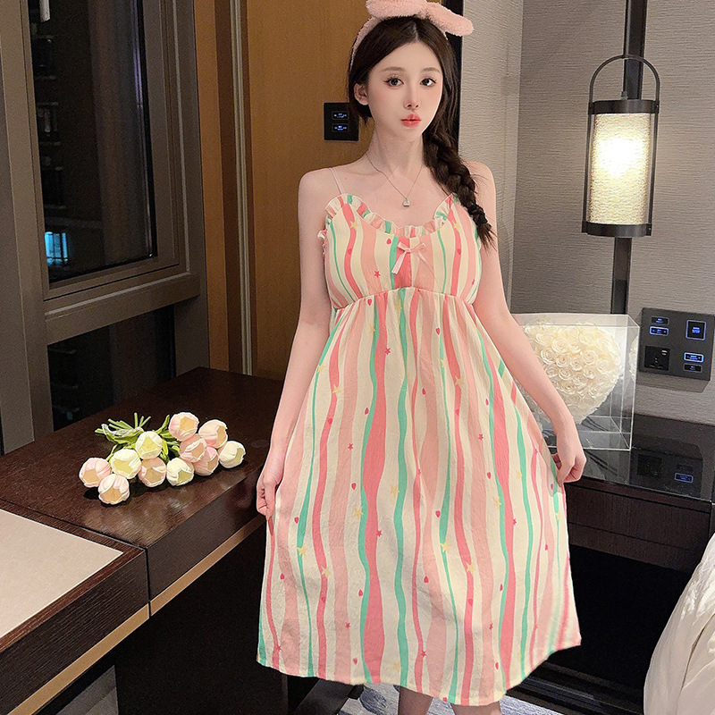 2024 con almohadilla de pecho pijama de longitud media pijama de verano de mujer nube de algodón dulce lindo ropa casera casera casera