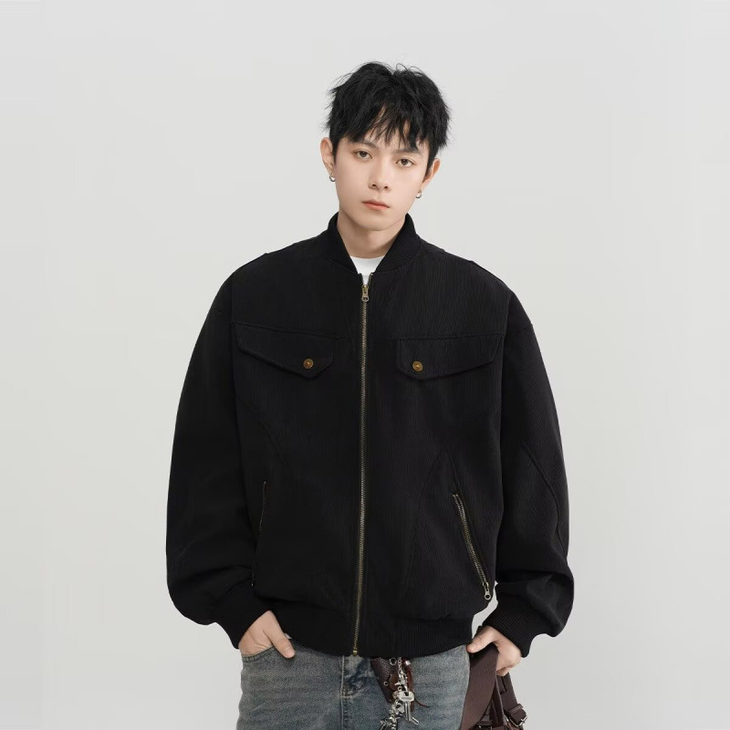 秋冬韩版时髦复古工装皮质短款夹克外套男士宽松棒球服潮