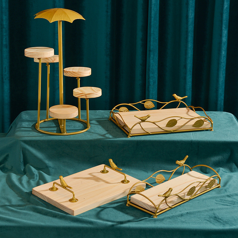 Tabla de postres estante de exhibición decoración moderna boda accesorios adornos estante de pastel té de la tarde refrigerio bandeja de frutas de madera image 8