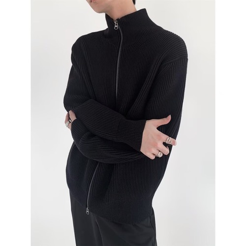 Autumn/Winter Collarless Pullover Cardigan for Men, Couple's Outerwear, Cool Style Knitwear, Zipper, Solid Color, Versatile, Fine Needle and Thread Wool