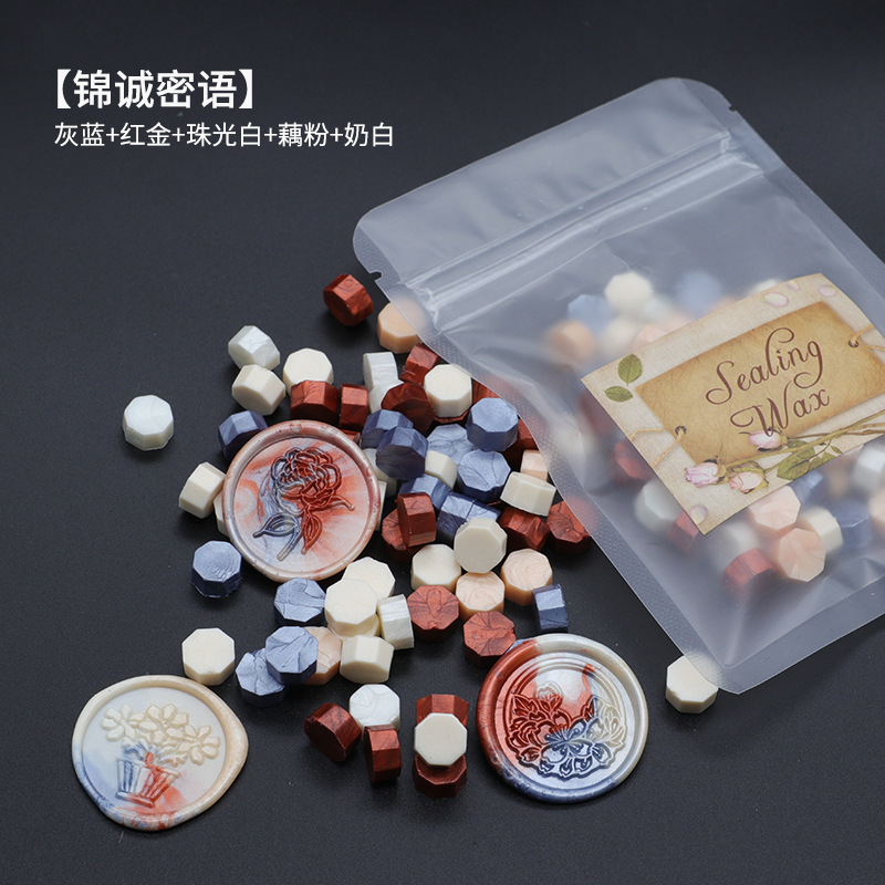 Ocho-lado fuego pintura cera grano mezclado color 35g bolsa de embalaje fuego pintura cera sello al por mayor sobre DIY mano cuenta de sellado Uso de cera