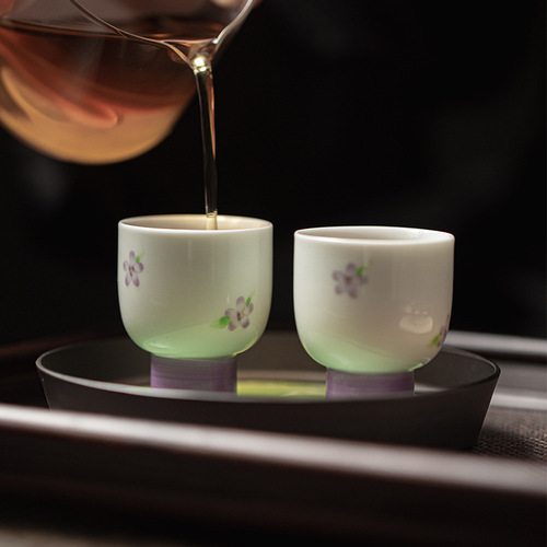 Miyan white porcelain pure hand-painted wisteria flower tea cup imitation Song Dynasty tea cup Japanese style household tea cup Kung Fu tea