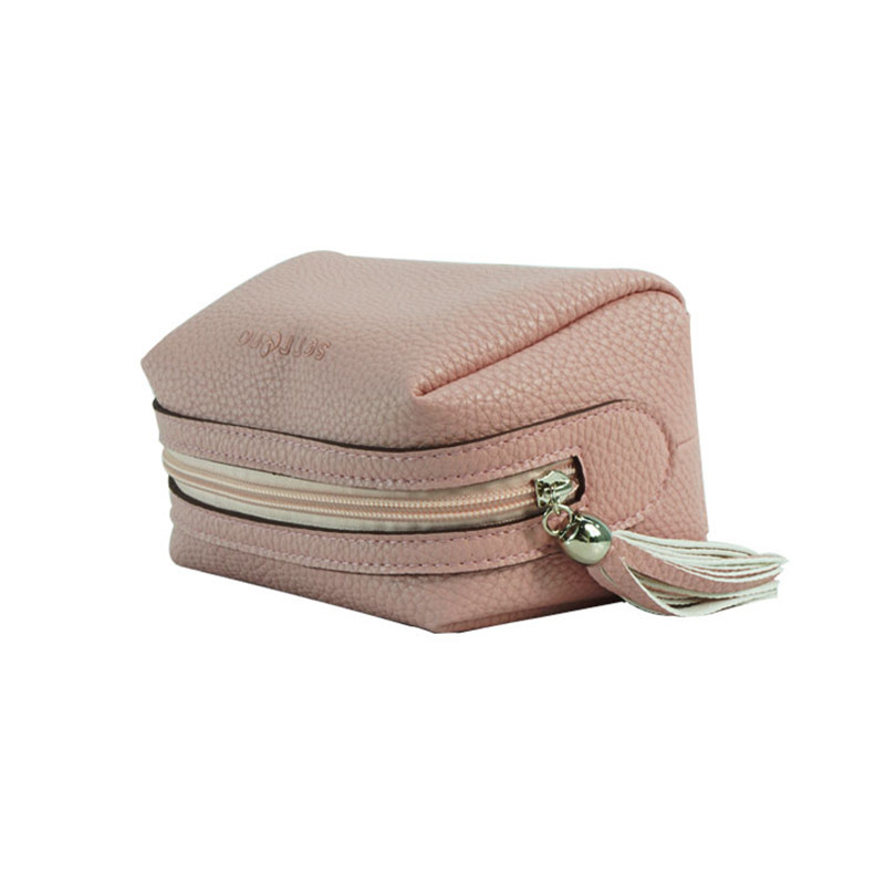 pu皮荔枝纹软皮化妆包定制logo  流苏口红包旅行护肤品软皮小包