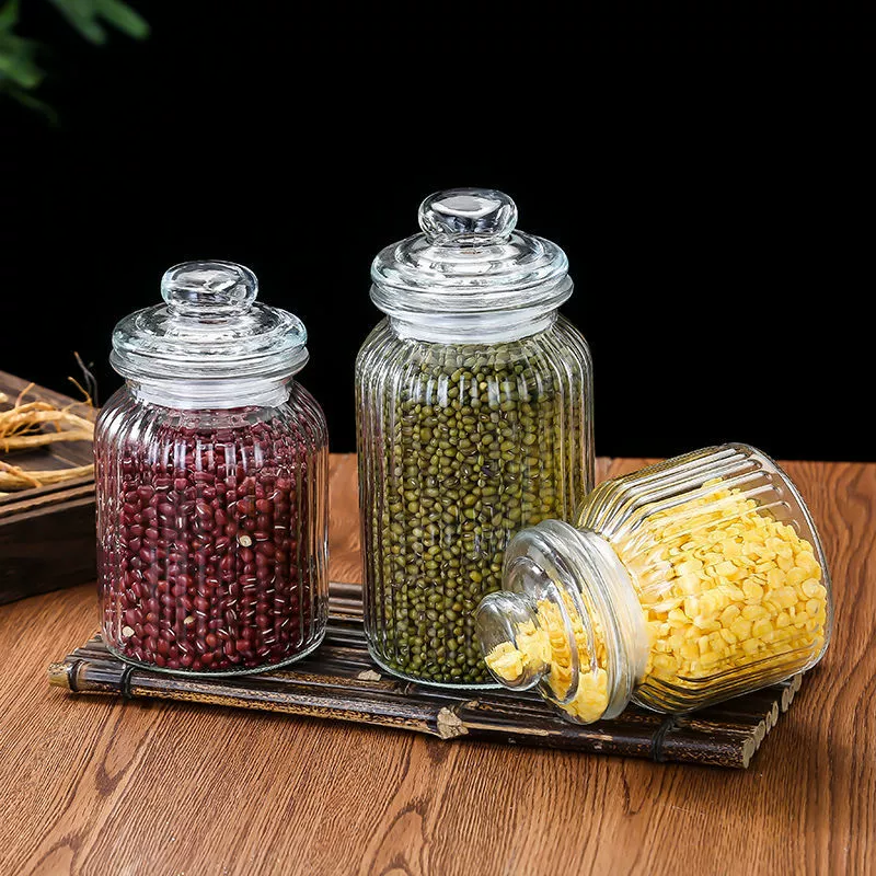 Стеклянная банка для чая, круглая прозрачная герметичная банка, кухонная банка с крышкой для хранения зерна и круп, сухие продукты, собранные водонепроницаемым способом.