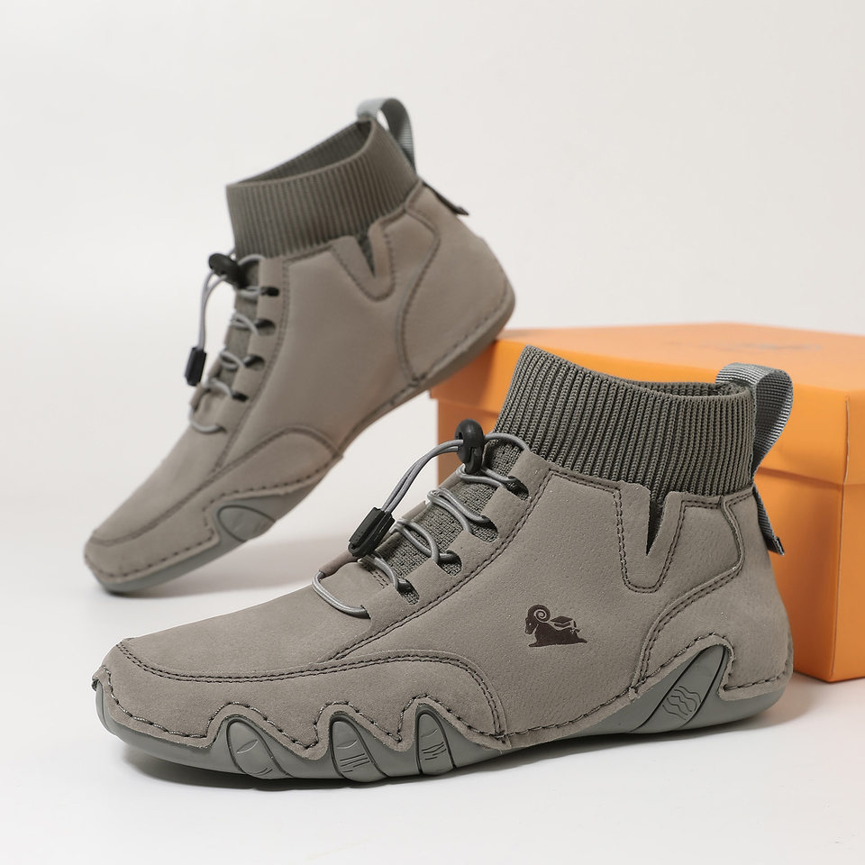 Bốt Martin cổ vừa unisex kiểu dây thun, đế bằng, form rộng — C8005 kaki, C8005 màu xám, C8005 màu đen, C8005M kaki lót nhung