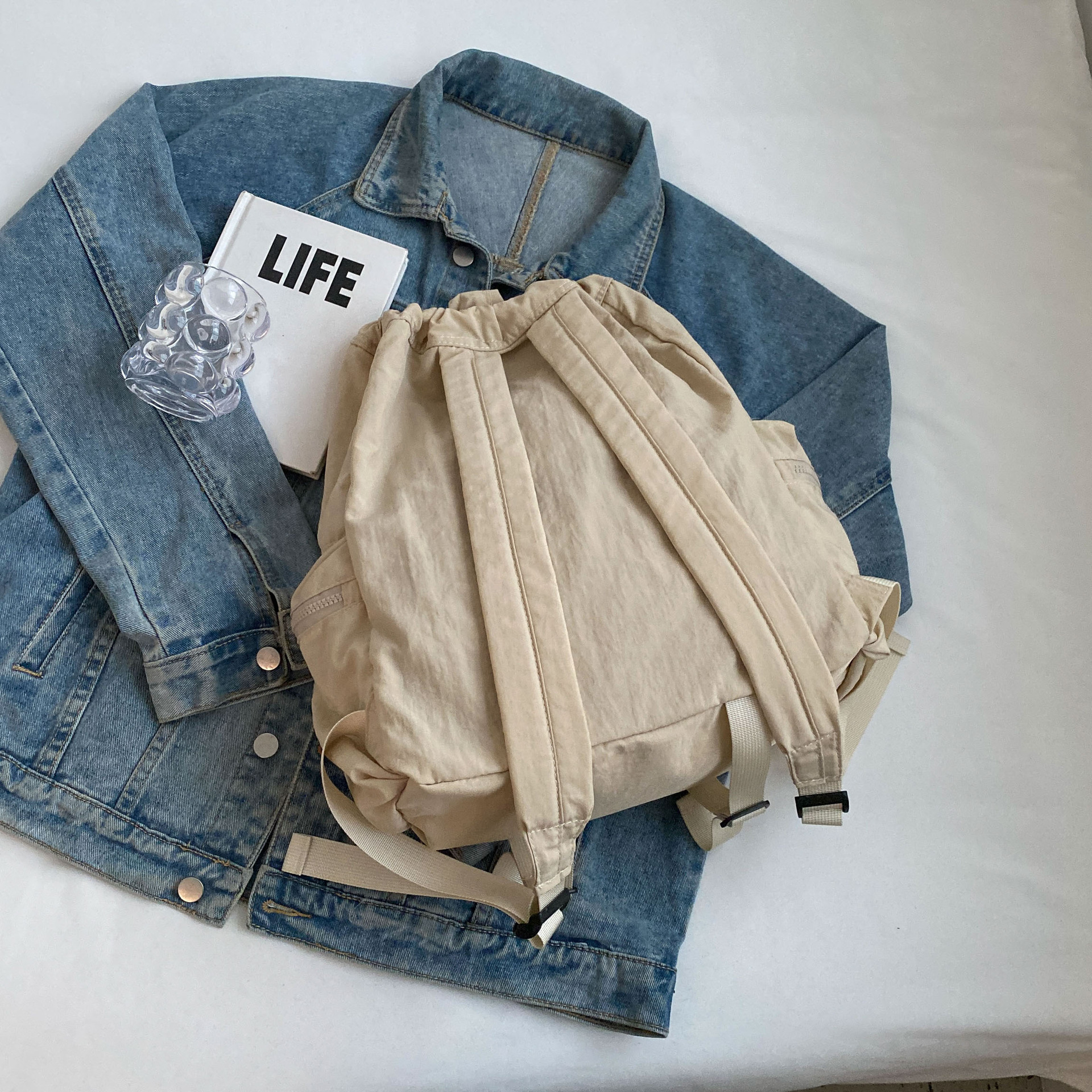 Mochila casual para mujer, bolsillo con cordón, mochila de viaje deportiva ligera para mujer, mochila escolar para estudiantes universitarios para niños al por mayor