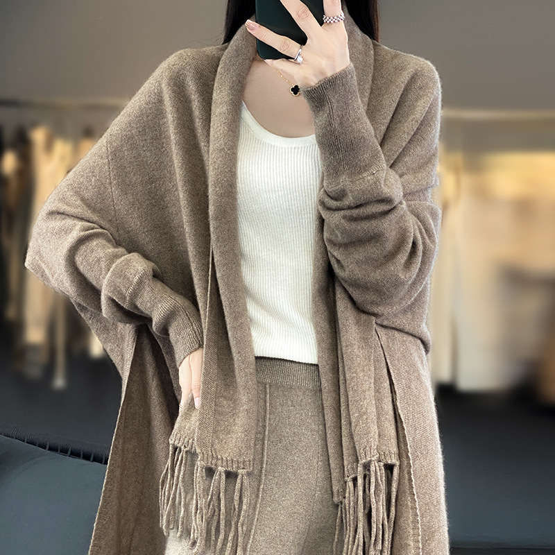 秋冬の新型100純ウールのストールの女性の長袖はゆったりしています。|undefined