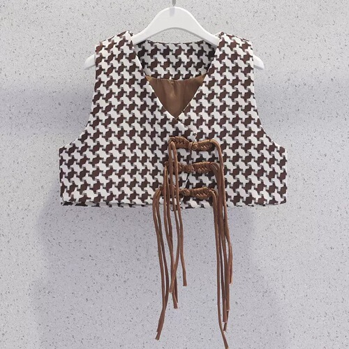 Girls Dress Autumn New Children's Korean Style Houndstooth Vest Shirt Skirt Children's Clothing Girls Spring and Autumn Two-piece Set