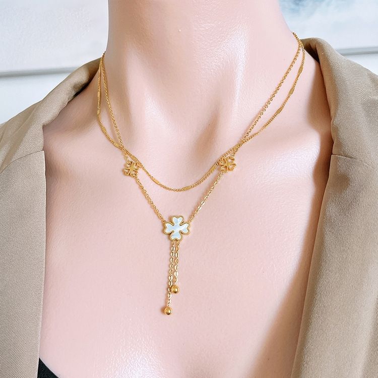 Fashion Four Leaf Clover Titanium Steel Plating Layered Necklaces Colorza_colorza_5