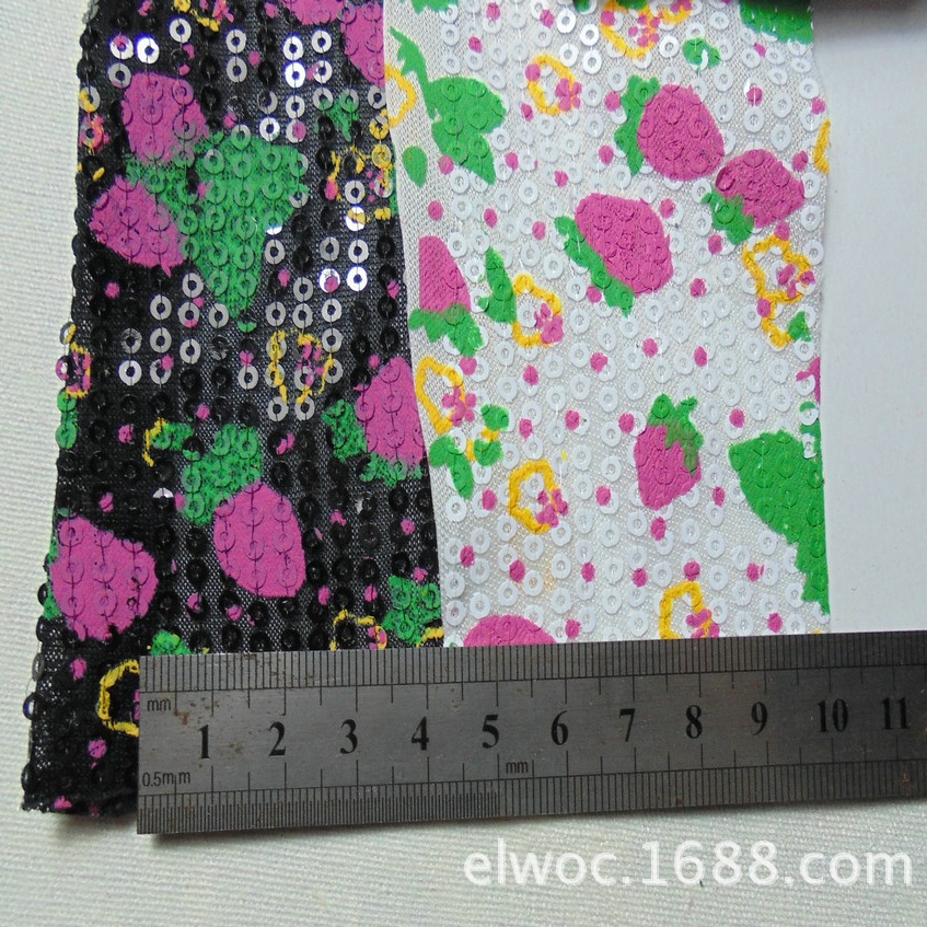 珠片布印花 水果纹反光 网布服饰手袋帽 草莓装饰家纺亮片布4249