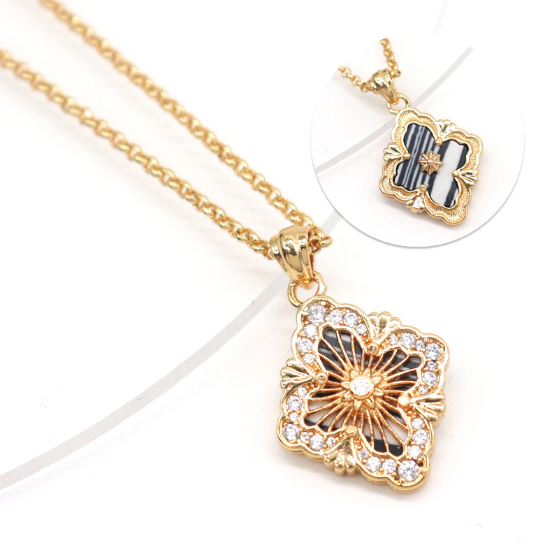 带钻拉丝项链条纹黑1