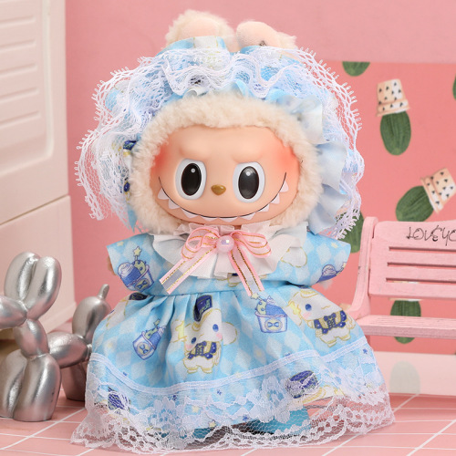 Pull the 17 cm labubu, the first and second generations, sit down party dress set, children's clothing, cute doll wearing
