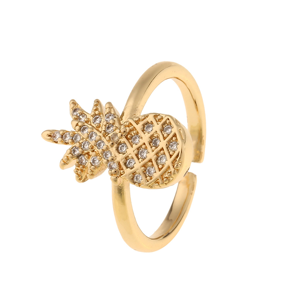 Fashionable Fruit Pineapple Copper Open Ring Wholesale display picture 7