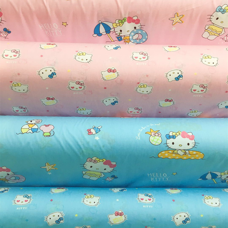 批发窄幅纯棉布儿童小卡通纯棉kitty猫斜纹布料罩衣花布1.6米宽