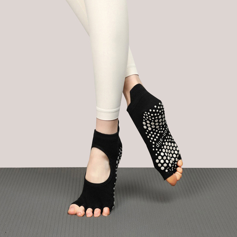 Calcetines de yoga para otoño e invierno, calcetines de cinco dedos, calcetines antideslizantes para Pilates, calcetines deportivos profesionales para mujer con dedos separados, venta al por mayor con espalda abierta.