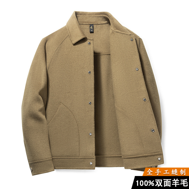 100% Wool Thick Double-Sided Cashmere Raglan Jacket Men's Short Woolen Double-Sided Woolen Winter Casual Jacket