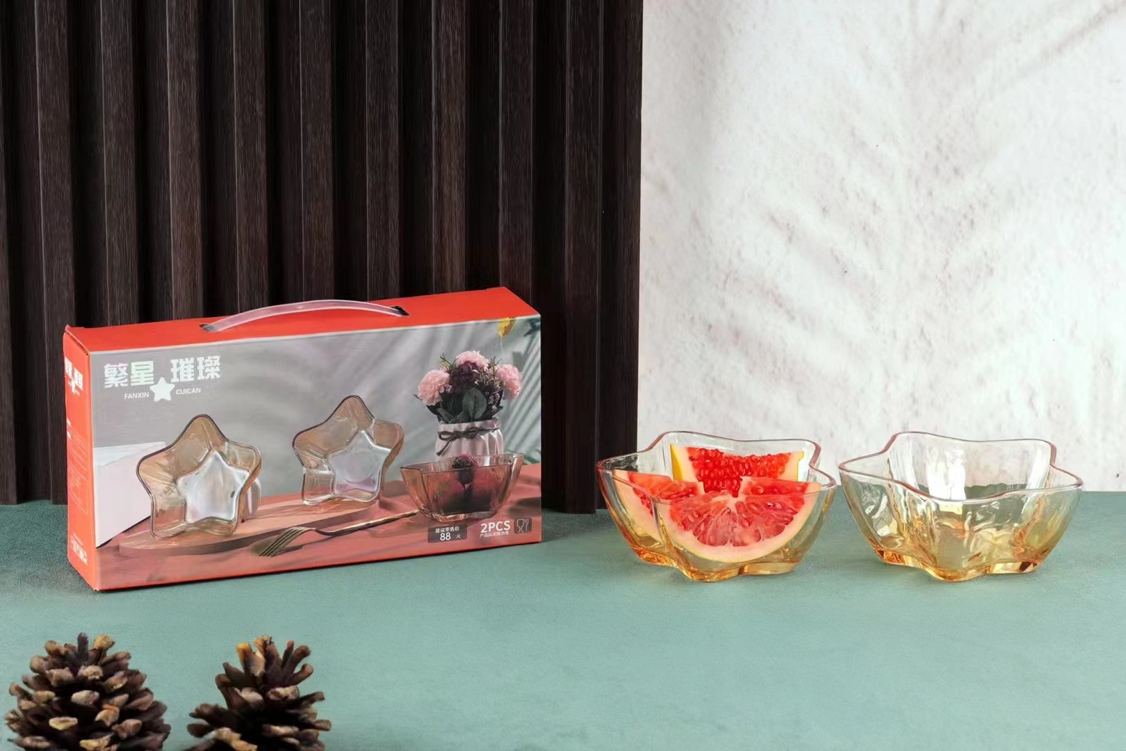 Estilo japonés pentagrama hogar ensalada de frutas tazón ins viento neto rojo de alto aspecto postre creativo tazón de vidrio regalo universal