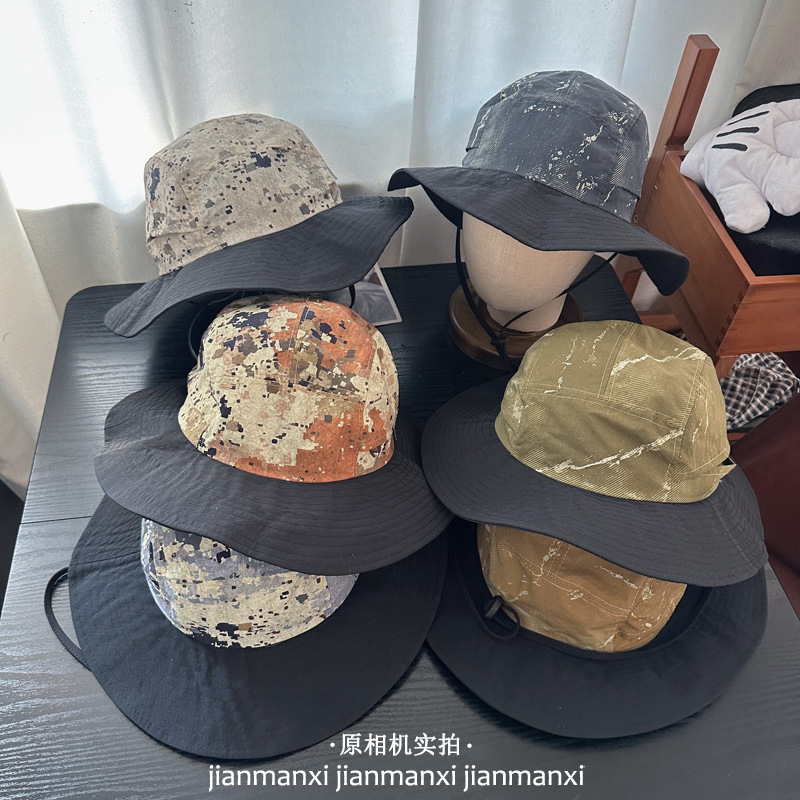 春款涂鸦拼色登山帽男女户外可折叠防紫外线渔夫帽徒步钓鱼遮阳帽