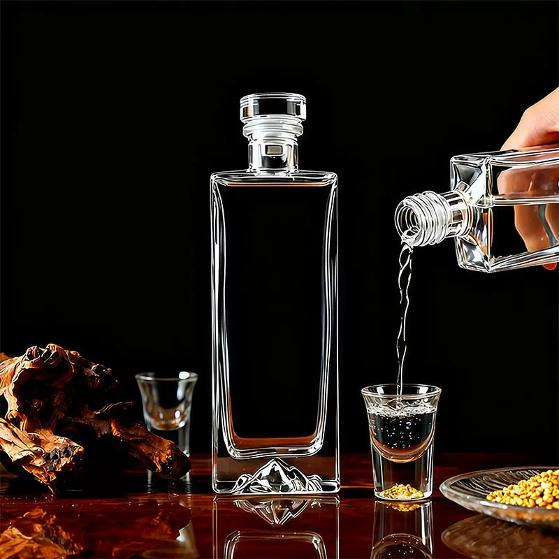 厂家批发新款火山底玻璃瓶酒瓶泡酒透明空瓶白酒分装瓶支持uv印刷