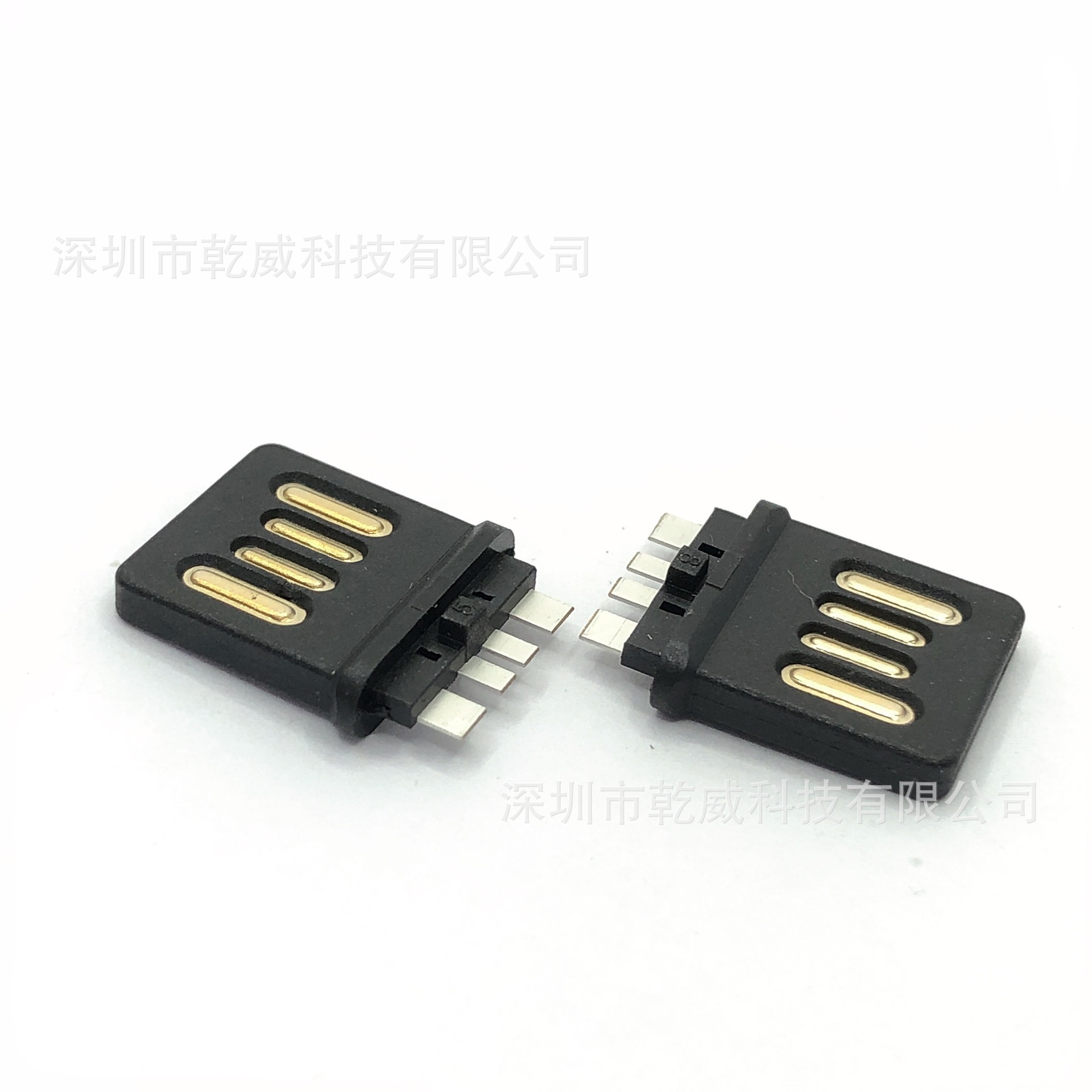 USB2.0双面插15长板端有台阶连接器 AM正反插短体公头焊板式全塑