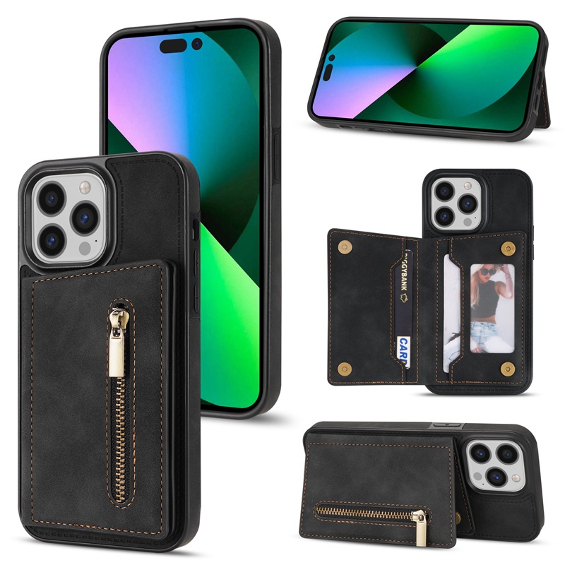 Θήκη για iphone 15 pro max από δέρμα με θήκη καρτών και φερμουάρ_voghion.com