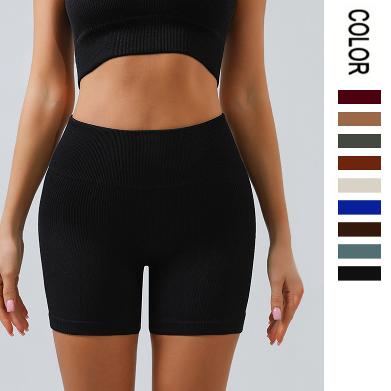 Yoga thread shorts fitness sports pants Women's European and American high elastic tight high waist hip lifting Peach Hip seamless
