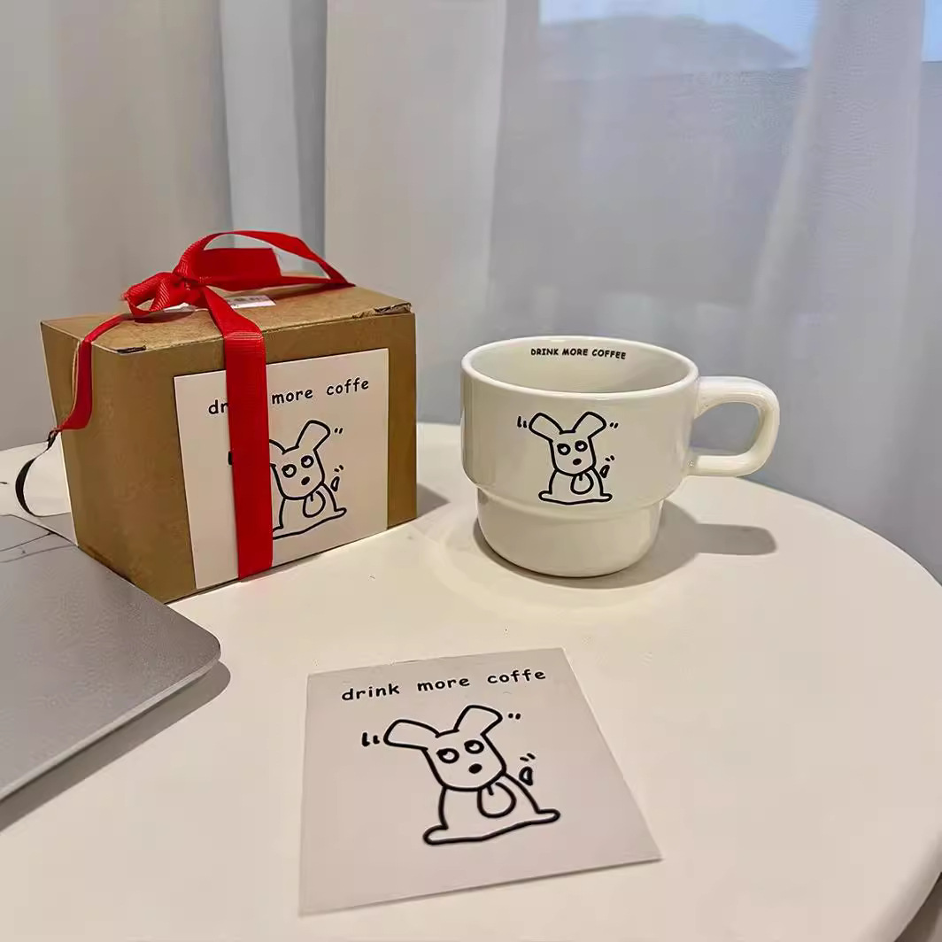 Casual Ceramic Cup, Cute Niche Cartoon Mug, Gentle Milk Coffee Cup, Coffee Couple Cup, Can Be Printed with logo