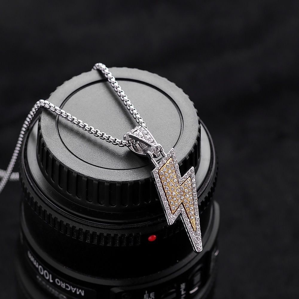 All Seasons Season IG Style Hip-Hop Lightning Alloy Titanium Steel Inlay Rhinestones Unisex Pendant Necklace Men Pendant Necklaces