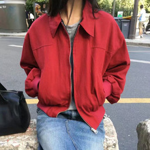 韩国东大门2025秋季新款复古显瘦翻领拉链两面穿夹克风衣短外套女