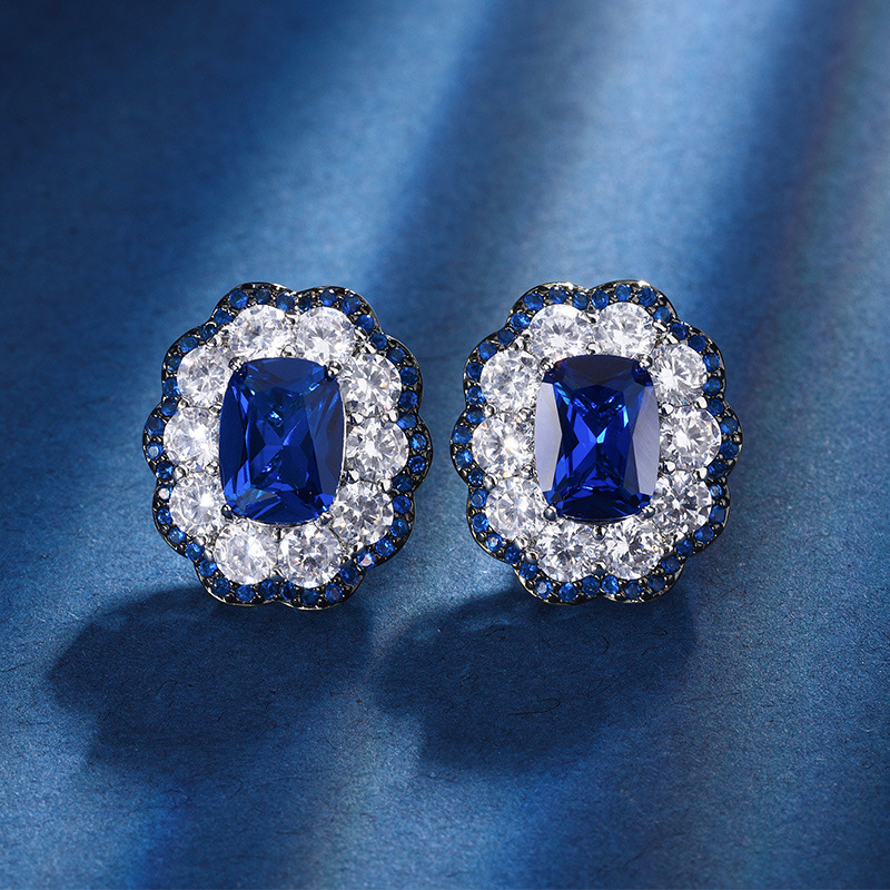 Zhuang sheng joyas cobre inferior chapado en oro conjunto de joyas simulación azul señaló cristal avanzado retro conjunto femenino 10*14-8*10